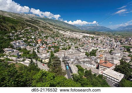 Albania, Gjirokastra, elevated town view from the castle. View Large Photo Image Stock Image - Albania, Gjirokastra, elevated town view from the castle.. Fotosearch