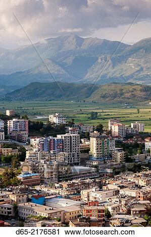 Albania, Gjirokastra, elevated view of new town. View Large Photo Image Stock Image - Albania, Gjirokastra, elevated view of new town.. Fotosearch