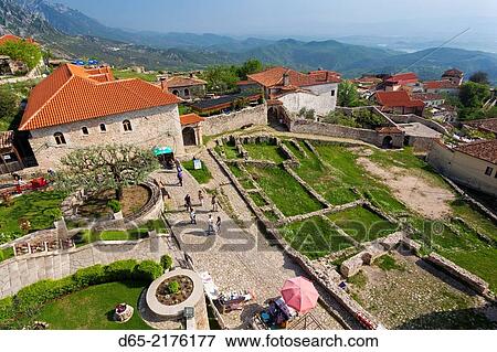 Albania, Kruja, Historical Museum, elevated view of the castle. View Large Photo Image Stock Photo - Albania, Kruja, Historical Museum, elevated view of the castle.. Fotosearch