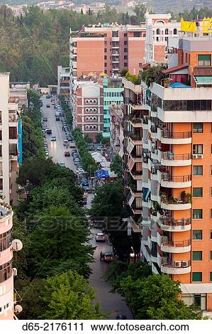 Albania, Tirana, Blloku area, formerly used by Communist party elite, elevated view. View Large Photo Image Stock Image - Albania, Tirana, Blloku area, formerly used by Communist party elite, elevated view.. Fotosearch