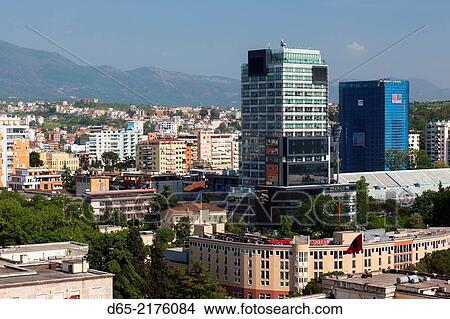 Albania, Tirana, elevated city view and Rogner Hotel. View Large Photo Image Picture - Albania, Tirana, elevated city view and Rogner Hotel.. Fotosearch