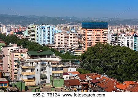 Albania, Tirana, elevated city view. View Large Photo Image Picture - Albania, Tirana, elevated city view.. Fotosearch