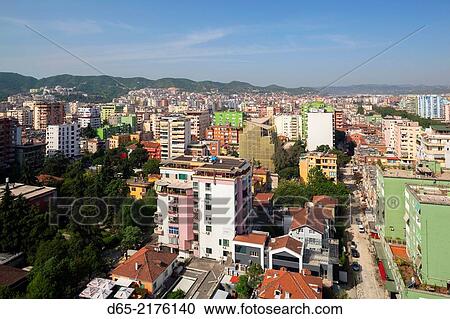 Albania, Tirana, elevated city view. View Large Photo Image Stock Image - Albania, Tirana, elevated city view.. Fotosearch