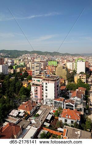 Albania, Tirana, elevated city view. View Large Photo Image Stock Image - Albania, Tirana, elevated city view.. Fotosearch