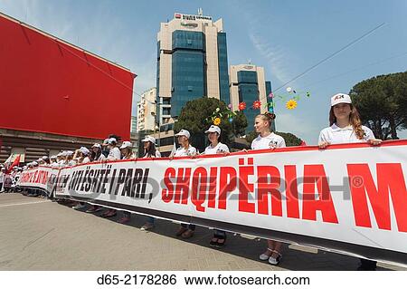 Albania, Tirana, May Day Celebration. View Large Photo Image Stock Photograph - Albania, Tirana, May Day Celebration.. Fotosearch