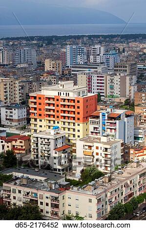 Albania, Vlora, elevated city view. View Large Photo Image Stock Image - Albania, Vlora, elevated city view.. Fotosearch