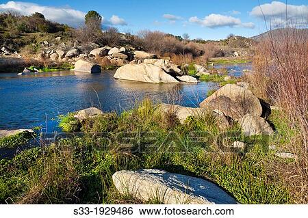 Stock Photograph - Alberche river in Cebreros. AUvila. Castilla Leon. Spain.. Fotosearch