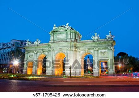 Alcala Gate, night view. Madrid, Spain. View Large Photo Image Stock Photograph - Alcala Gate, night view. Madrid, Spain.. Fotosearch