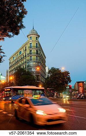 Alcala street and Felipe II Avenue, night view. Madrid, Spain. View Large Photo Image Picture - Alcala street and Felipe II Avenue, night view. Madrid, Spain.. Fotosearch