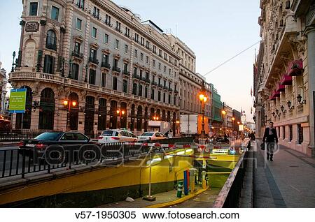 Stock Photography - Alcala street at dawn. Madrid, Spain.. Fotosearch