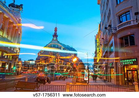 Alcala street, night view. Madrid, Spain. View Large Photo Image Stock Image - Alcala street, night view. Madrid, Spain.. Fotosearch