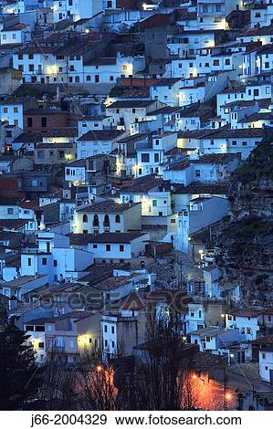 Stock Photo - AlcalB del Jucar view at dusk. Albacete.. Fotosearch