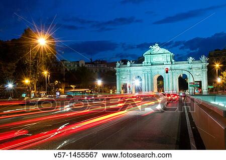 AlcalB gate and AlcalB street, night view. Madrid, Spain. View Large Photo Image Stock Photo - AlcalB gate and AlcalB street, night view. Madrid, Spain.. Fotosearch