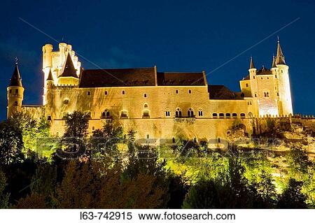 Alcazar fortress at night, Segovia. Castilla-Leon, Spain View Large Photo Image Stock Photography - Alcazar fortress at night, Segovia. Castilla-Leon, Spain. Fotosearch