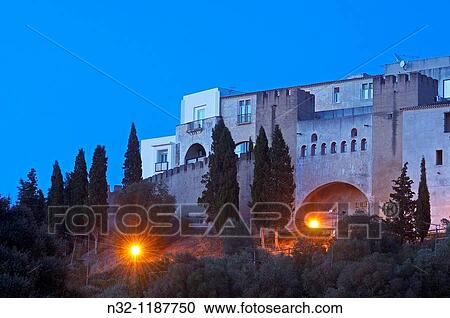 AlcBcer do Sal, Castle now hotel-pousada at dusk, SetubaL district, Alentejo, Portugal, Europe. View Large Photo Image Stock Image - AlcBcer do Sal, Castle now hotel-pousada at dusk, SetubaL district, Alentejo, Portugal, Europe.. Fotosearch