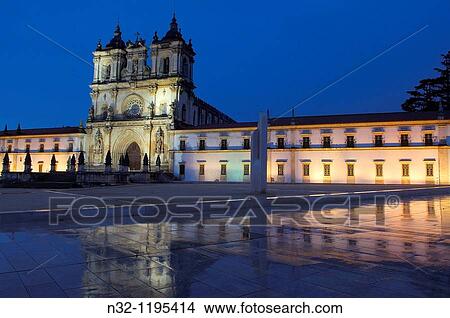 Alcoba? a, Monastery of Santa Maria in Alcoba? a at Dusk, UNESCO World Heritage Site, Estremadura, Leiria district, Portugal, Europe. View Large Photo Image Picture - Alcoba? a, Monastery of Santa Maria in Alcoba? a at Dusk, UNESCO World Heritage Site, Estremadura, Leiria district, Portugal, Europe.. Fotosearch