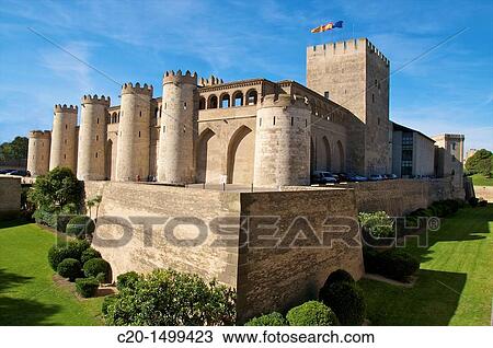 Aljaferia palace, XIth c, fortified walls and towers, Saragossa Aragon Spain View Large Photo Image Stock Image - Aljaferia palace, XIth c, fortified walls and towers, Saragossa Aragon Spain. Fotosearch