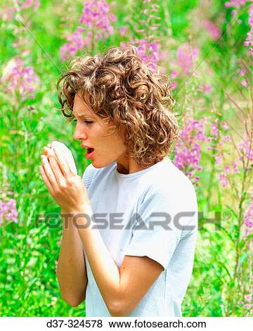 Allergic woman View Large Photo Image Stock Photo - Allergic woman. Fotosearch