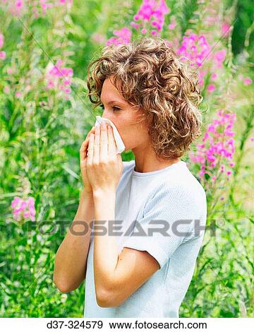 Allergic woman View Large Photo Image Stock Photo - Allergic woman. Fotosearch