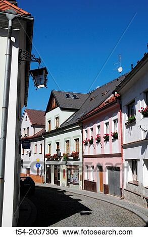 Stock Photograph - Alley in the old town of Klatovy. Fotosearch