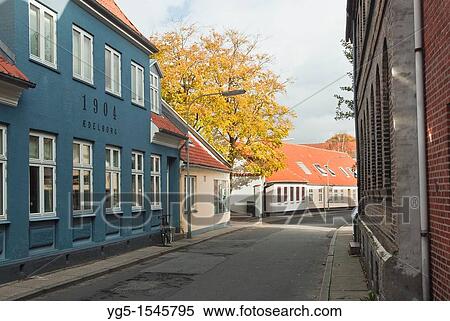 Alley with houses, Varde, Jutland, Denmark View Large Photo Image Stock Photography - Alley with houses, Varde, Jutland, Denmark. Fotosearch