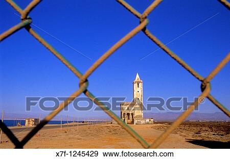 Stock Photo - Almadraba de Montelba Church Cabo de Gata-Nijar Natural Park Biosphere Reserve, Almeria province, Andalucia, Spain. Fotosearch
