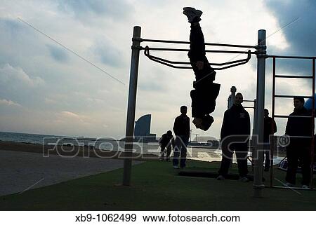 Stock Photo - Along the beach in Barceloneta, Barcelona, Spain. Fotosearch