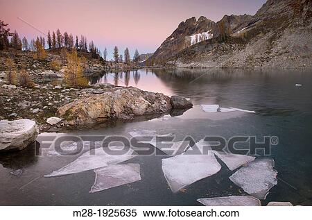 Alpenglow over Wing Lake, North Cascades Washington View Large Photo Image Stock Photography - Alpenglow over Wing Lake, North Cascades Washington. Fotosearch