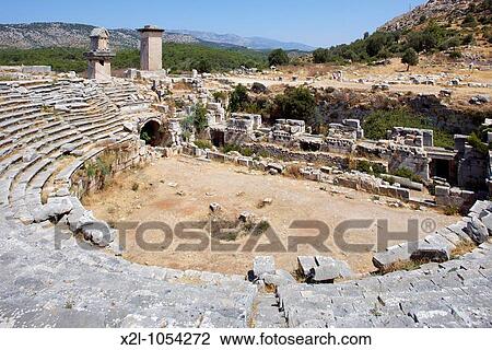 Stock Image - Amphitheatre in Xanthos, an ancient Lycian city in South West of modern Turkey. Fotosearch
