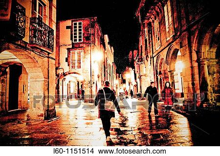 Picture - An alley in the old part of the city, Santiago de Compostela, Galicia, Spain. Fotosearch