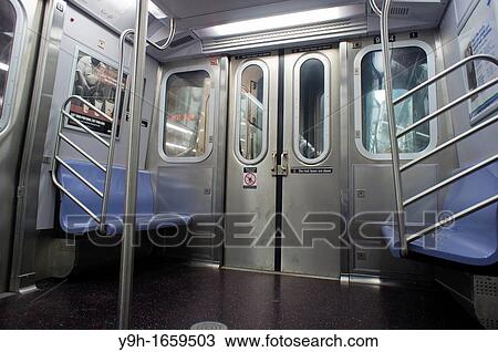 An empty New York City Transit Authority subway car on the? E? line, seen at its World Trade Center terminus View Large Photo Image Stock Image - An empty New York City Transit Authority subway car on the? E? line, seen at its World Trade Center terminus. Fotosearch