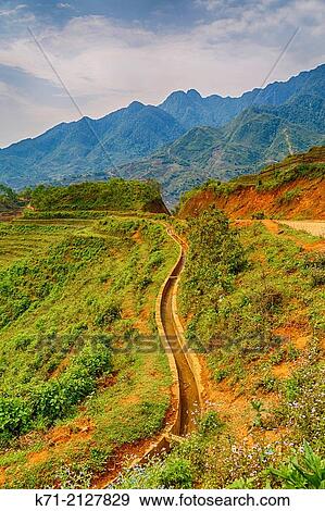 An irrigation trough on the hillside at Lao Chai Village near Sapa, Vietnam, Asia. View Large Photo Image Stock Photo - An irrigation trough on the hillside at Lao Chai Village near Sapa, Vietnam, Asia.. Fotosearch