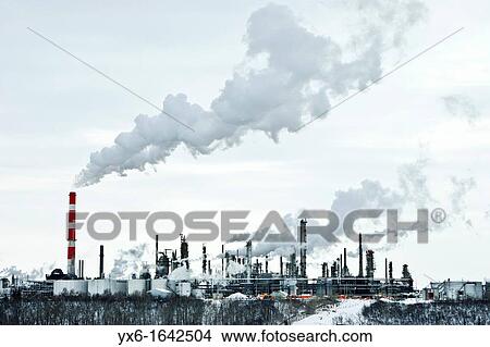 Picture - An oil refinery in Edmonton, Alberta, Canada on a winter day. Fotosearch