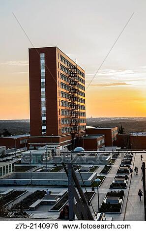 Stock Photograph - An orange building in the Complutense university, Madrid, Spain.. Fotosearch