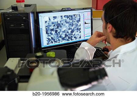 Stock Photograph - Analysis of embedded samples. Optical microscopy. Characterization, test and analyze of materials and components. Technological Services to Industry. Tecnalia Research & Innovation, Donostia, San Sebastian, Gipuzkoa, Basque Country, Spain.. Fotosearch
