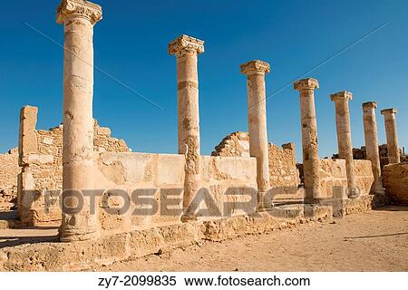 Stock Photography - Ancient Columns in the Nea Paphos in Cyprus is sited on the UNESCO world heritage.. Fotosearch