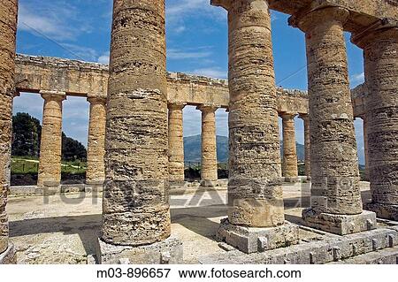 Stock Photo - Ancient Greek Doric Temple Segesta archaeological site Sicily Italy. Fotosearch