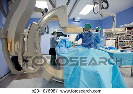 Stock Photo - Angioplasty Distal, Vascular Interventional Radiology, Operating Room, Surgery, Hospital Donostia, San Sebastian, Gipuzkoa, Basque Country, Spain. Fotosearch