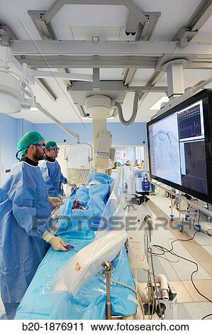 Stock Image - Angioplasty, Stenting in coronary arteries, Hemodynamic, Operating room, Surgery, Hospital Donostia, San Sebastian, Gipuzkoa, Basque Country, Spain. Fotosearch