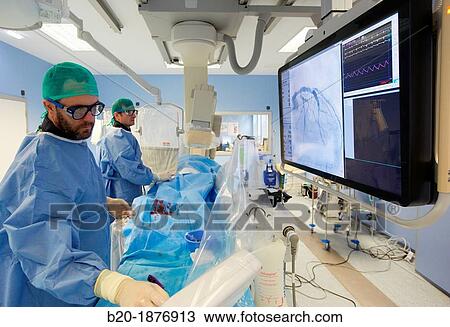 Stock Image - Angioplasty, Stenting in coronary arteries, Hemodynamic, Operating room, Surgery, Hospital Donostia, San Sebastian, Gipuzkoa, Basque Country, Spain. Fotosearch