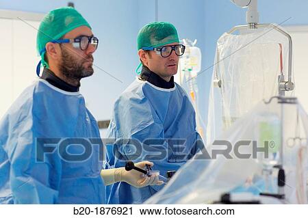 Stock Image - Angioplasty, Stenting in coronary arteries, Hemodynamic, Operating room, Surgery, Hospital Donostia, San Sebastian, Gipuzkoa, Basque Country, Spain. Fotosearch