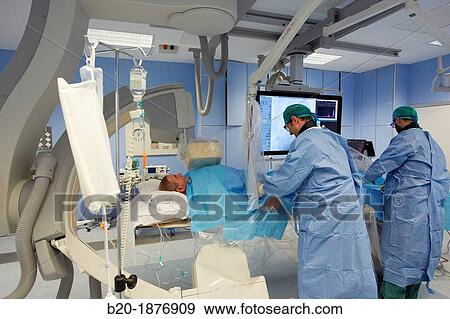 Stock Photo - Angioplasty, Stenting in coronary arteries, Hemodynamic, Operating room, Surgery, Hospital Donostia, San Sebastian, Gipuzkoa, Basque Country, Spain. Fotosearch