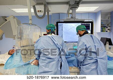 Stock Photo - Angioplasty, Stenting in coronary arteries, Hemodynamic, Operating room, Surgery, Hospital Donostia, San Sebastian, Gipuzkoa, Basque Country, Spain. Fotosearch