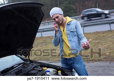 Angry Man With broken Down Car View Large Photo Image Stock Image - Angry Man With broken Down Car. Fotosearch