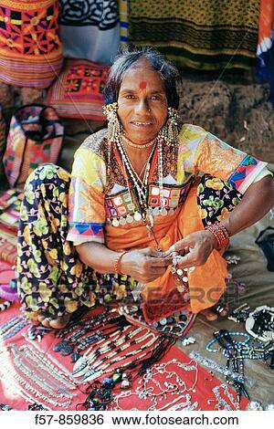 Stock Photograph - Anjuna market jewelery trader, Goa, India. Fotosearch