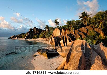 Anse Source d? Argent at sunset - La Digue Island - The Seychelles View Large Photo Image Stock Image - Anse Source d? Argent at sunset - La Digue Island - The Seychelles. Fotosearch