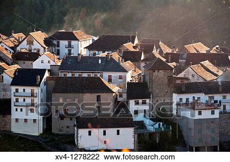 Stock Image - Anso village panoramic views Huesca, Aragonesse Pyrenees Spain Europe. Fotosearch