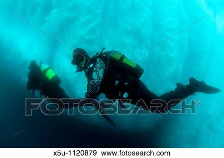 Antarctic peninsula diver and iceberg underwater View Large Photo Image Stock Photo - Antarctic peninsula diver and iceberg underwater. Fotosearch