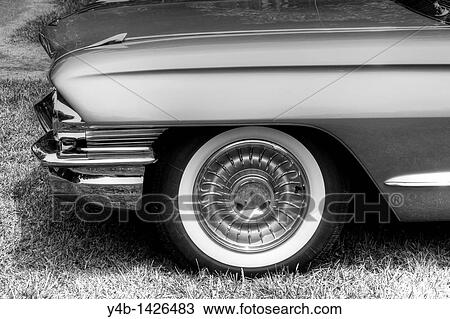Stock Image - Antique Car from the 1960's in Black & White. Fotosearch