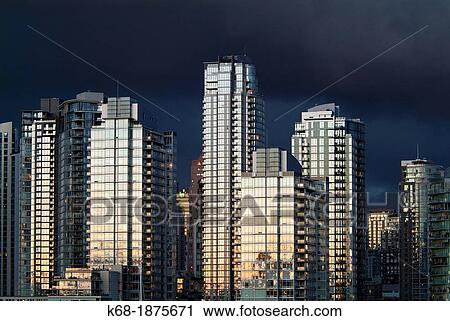 Stock Image - apartment buildings in downtown Vancouver, on the north shore of False Creek, Vancouver, BC, Canada. Fotosearch